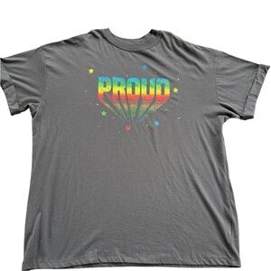 Gray Graphic Tee with Rainbow Design